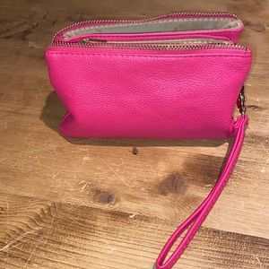 Pink genuine leather wristlet wallet bag handbag